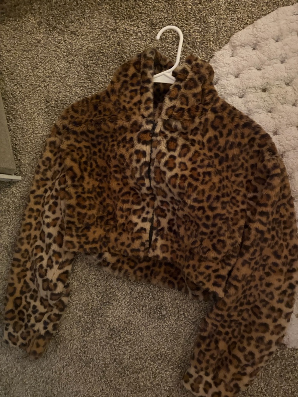 Faux Fur Leopard Print Cropped Jacket - Brown